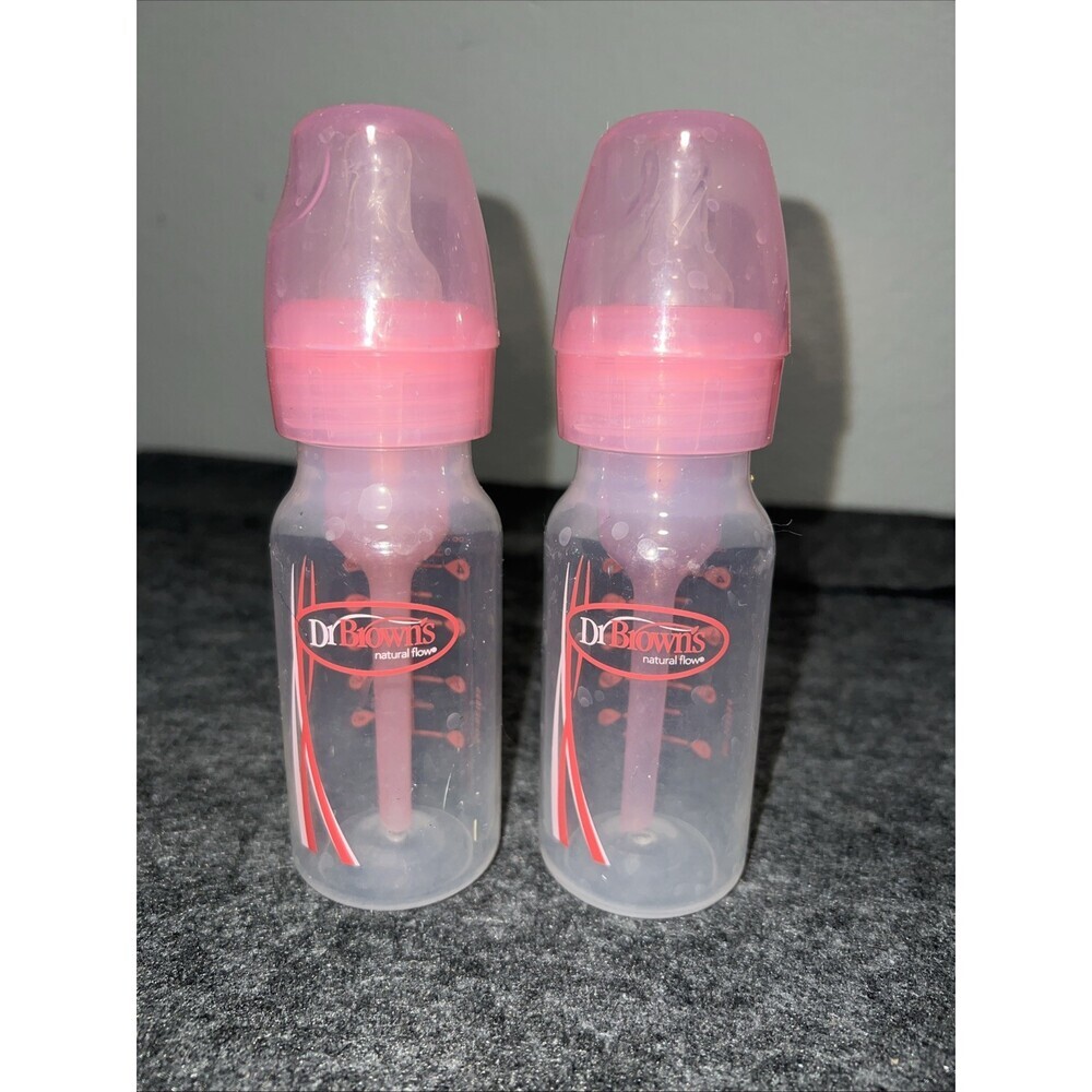 2 Dr. Brown's Natural Flow Narrow Pink Bottles 4 Oz Nipple Size 3